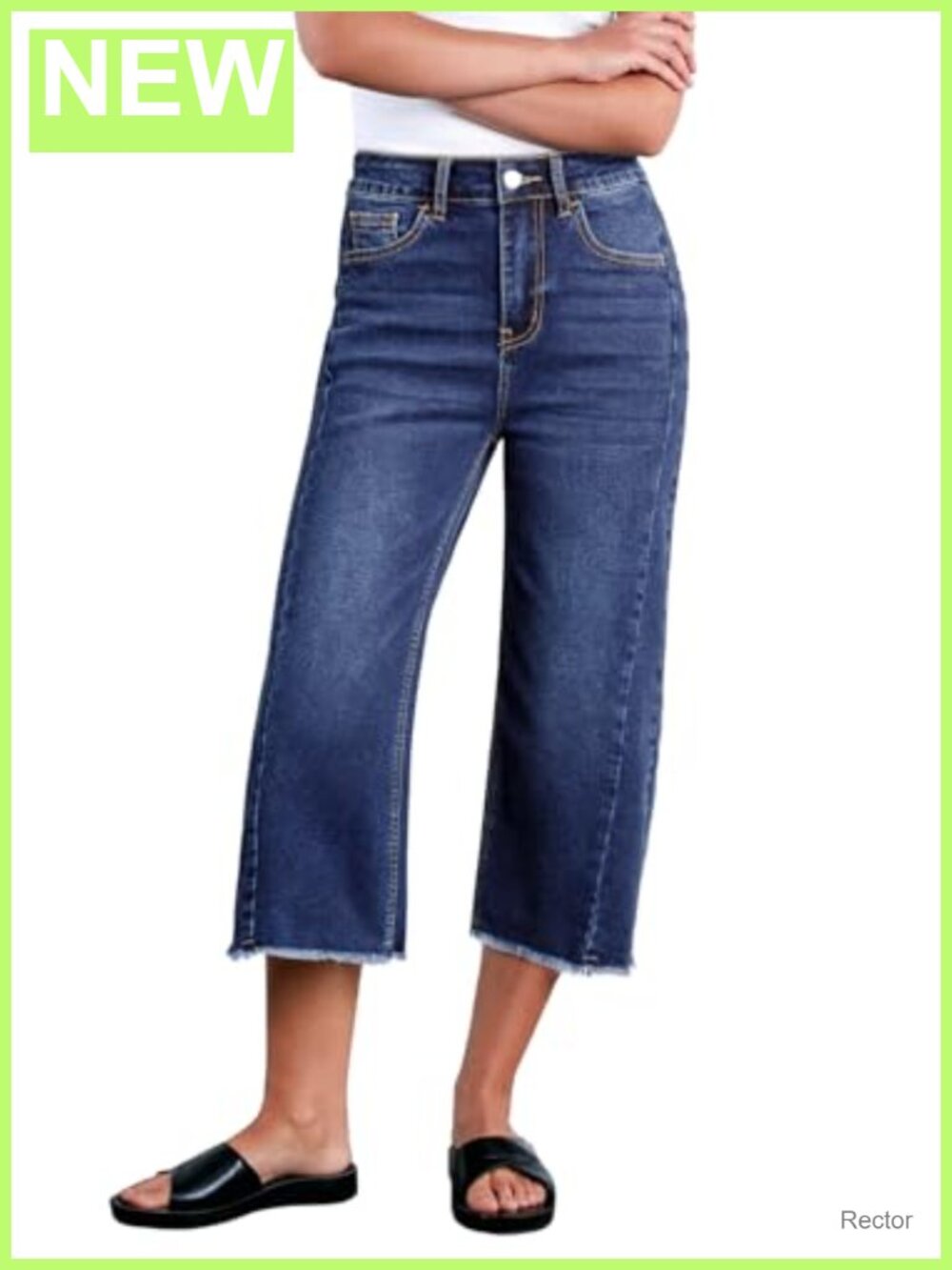 Women's High Waisted Wide Leg Capri Jeans Raw Hem Stretchy Denim Pants Summer